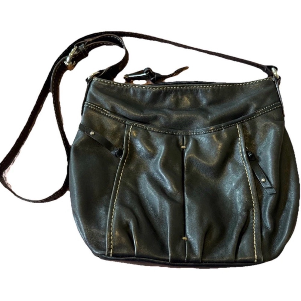 Tignanello Leather Crossbody Bag Silver Hardware Zippers Slouchy Beautiful